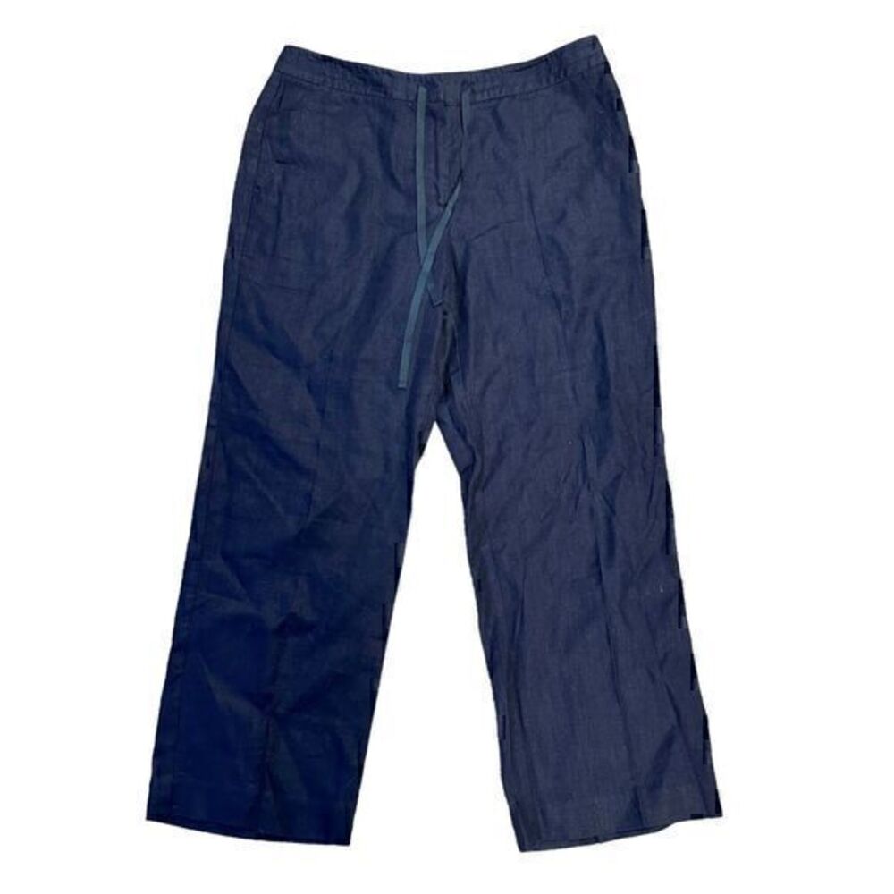 Ann Taylor Vintage Linen Navy Blue Draw String Straight Leg Pants Size 8